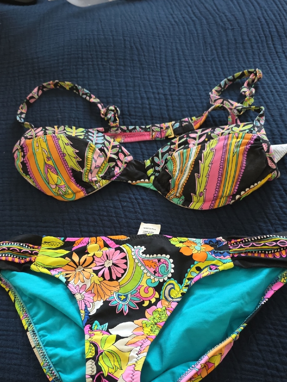 Trina Turk Turquoise Swimwear with Pink, Yellow & White Trim